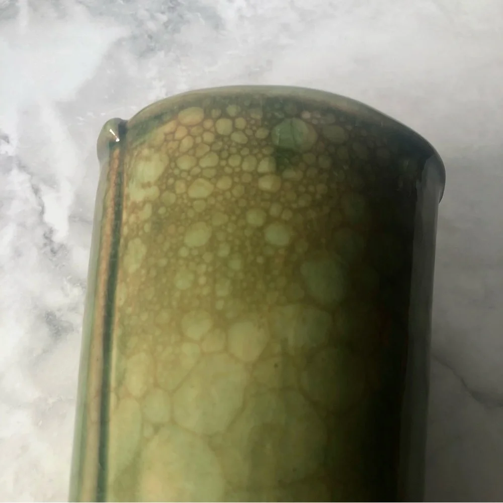 Ceramic Green Glazed 6 inch Vase Signed by Artist